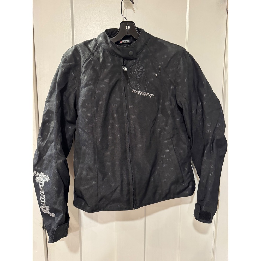Shift Racing Womens Black Embroidered Floral Textile Motorcycle Moto Jacket